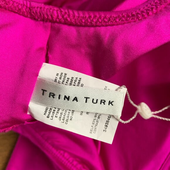 Trina Turk Monaco Ruffle Bandeau One Shoulder Swim Bikini Top Hot Pink Size 8 - Picture 6 of 8